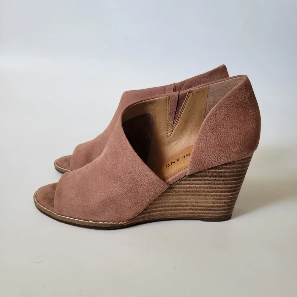 Lucky Brand Jaxy Mauve Leather D'Orsay Wedge Booties 8.5M Boho Chic Earthy